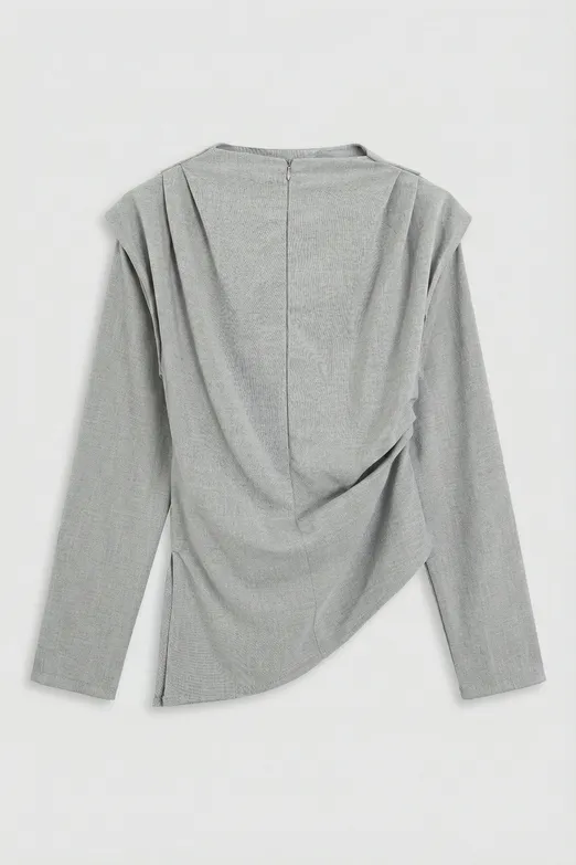 Bayan Gri Asimetrik Drapeli Bluz - BSL