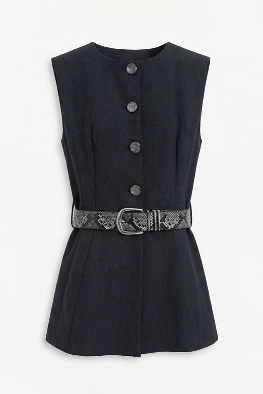 Kemer ve Düğme Detaylı Yelek