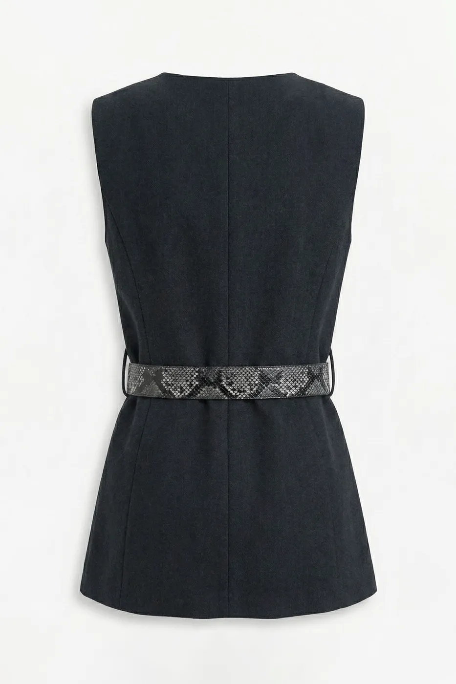 Bayan Antrasit Kemer ve Düğme Detaylı Yelek