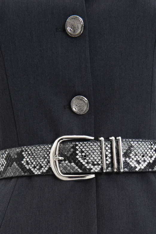 Bayan Antrasit Kemer ve Düğme Detaylı Yelek - BSL