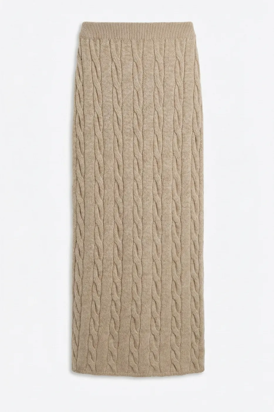 Bayan Bej Saçörgü Triko Midi Dar Etek