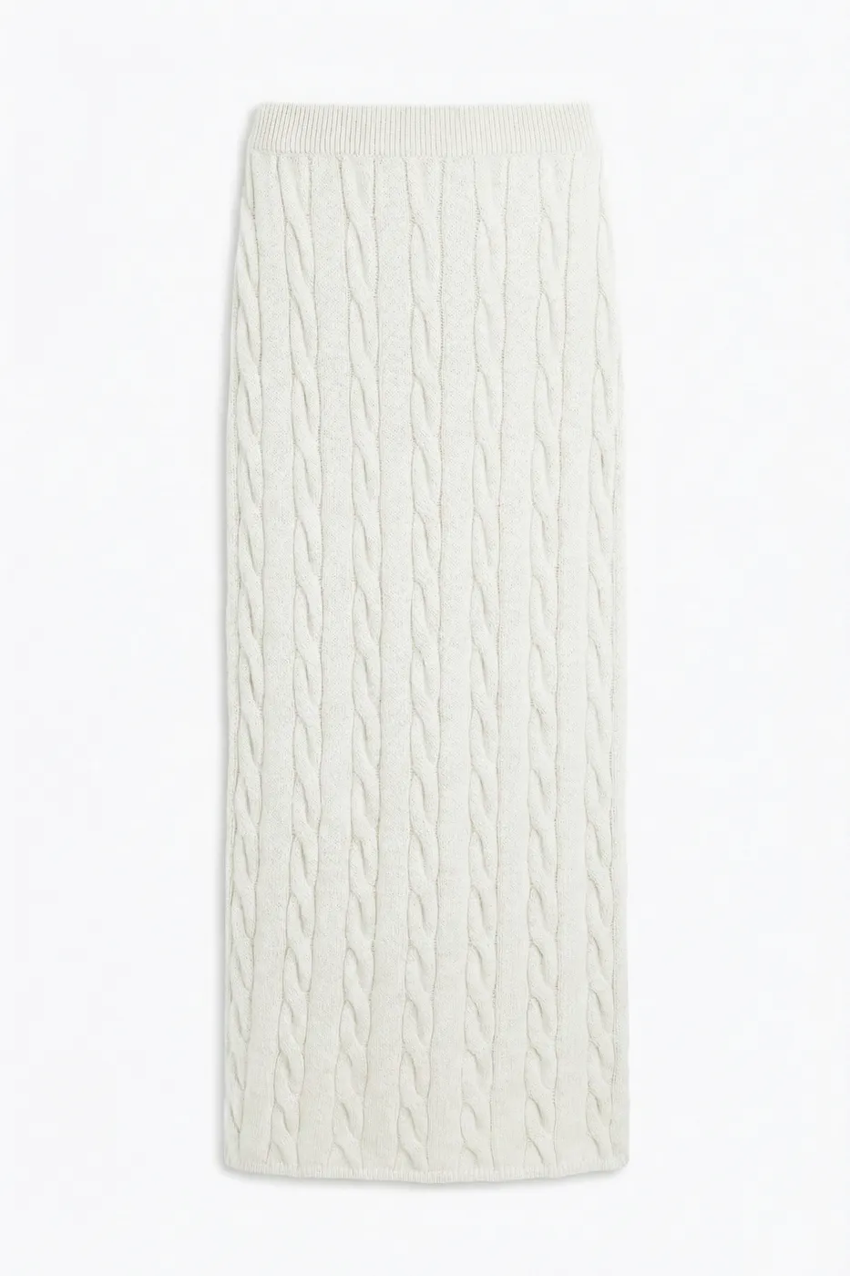 Bayan Ekru Saçörgü Triko Midi Dar Etek