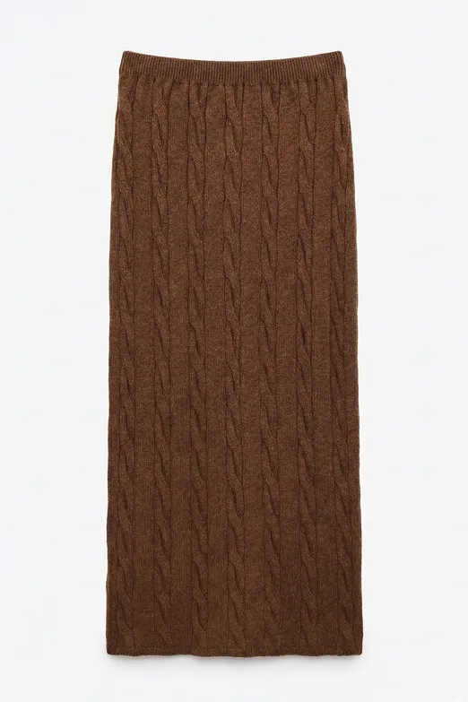 Bayan Tarçın Saçörgü Triko Midi Dar Etek - BSL