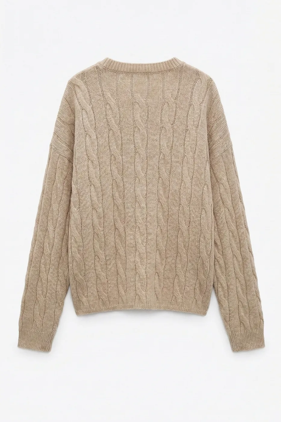 Bayan Bej Saçörgü Triko Oversize Kazak