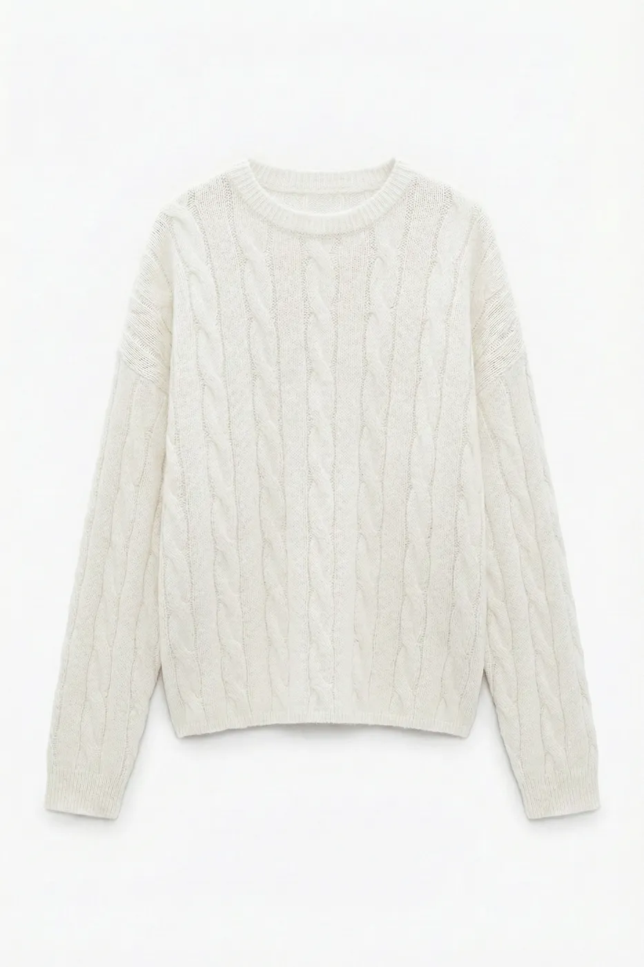 Bayan Ekru Saçörgü Triko Oversize Kazak