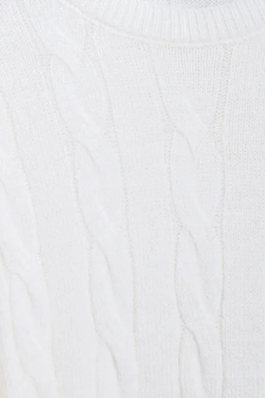 Bayan Ekru Saçörgü Triko Oversize Kazak - BSL