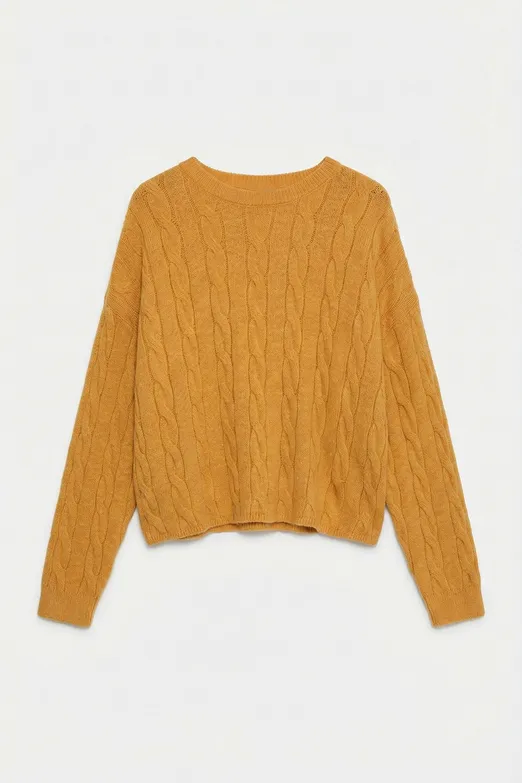 Bayan Hardal Saçörgü Triko Oversize Kazak - BSL