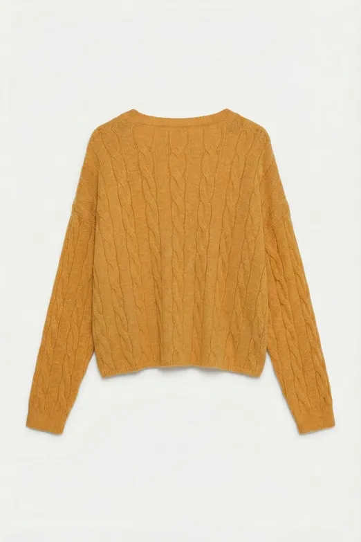 Bayan Hardal Saçörgü Triko Oversize Kazak - BSL