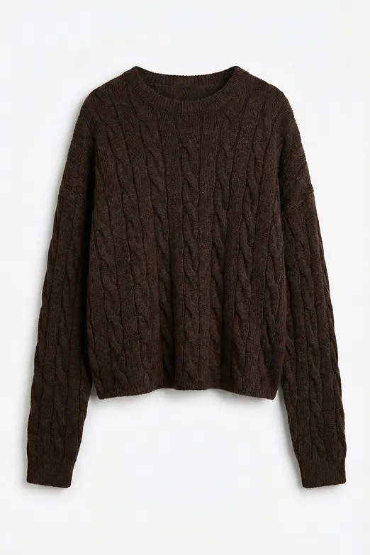 Bayan Kahverengi Saçörgü Triko Oversize Kazak - BSL