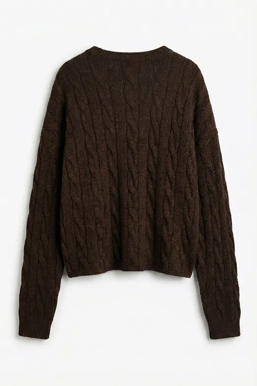 Bayan Kahverengi Saçörgü Triko Oversize Kazak - BSL