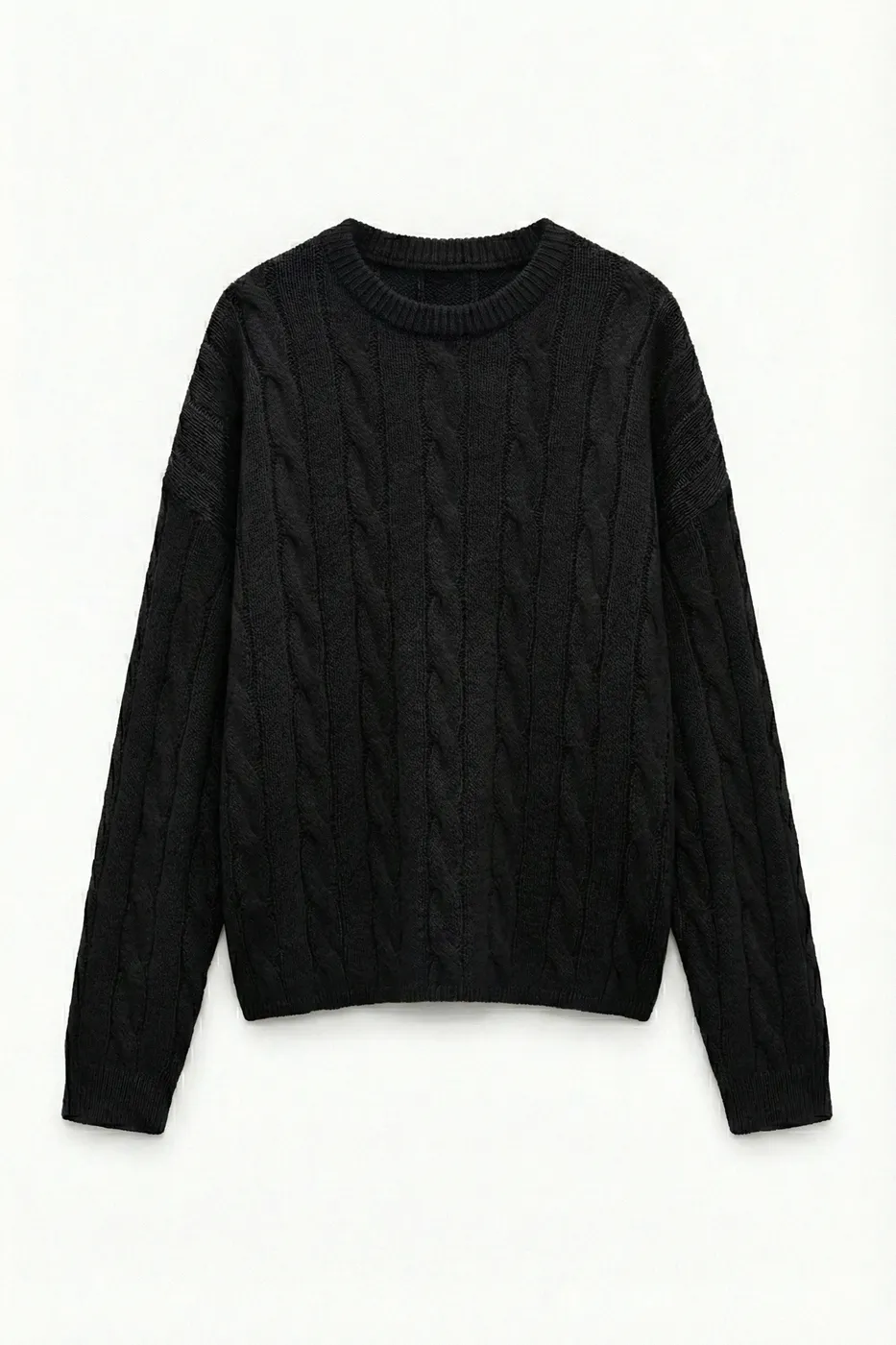 Bayan Siyah Saçörgü Triko Oversize Kazak