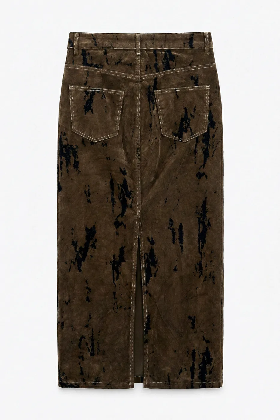 Bayan Kahverengi Flok Baskılı Midi Kalem Etek