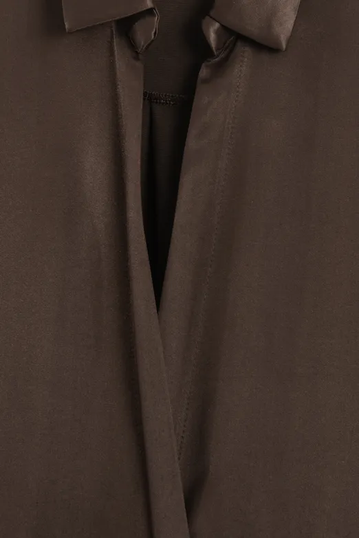 Bayan Kahverengi Gömlek Yakalı Drapeli Saten Elbise - BSL