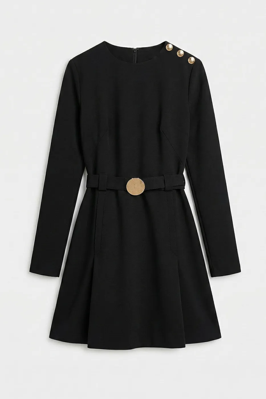 Bayan Siyah Kemer Detaylı Mini Elbise