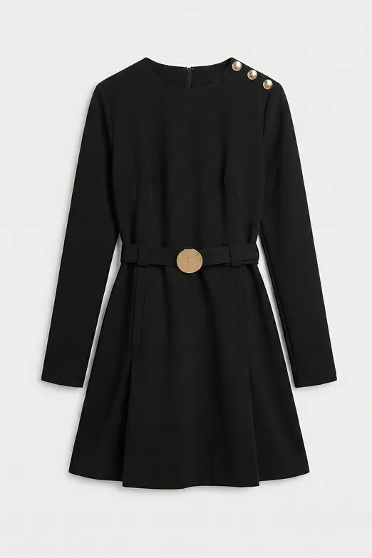 Bayan Siyah Kemer Detaylı Mini Elbise - BSL