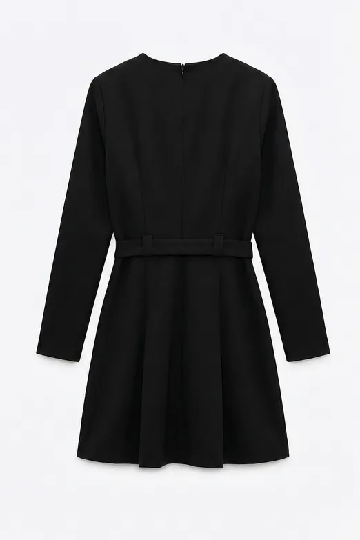 Bayan Siyah Kemer Detaylı Mini Elbise - BSL