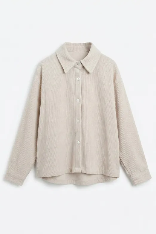 Bayan Bej Fitilli Oversize Gömlek - BSL