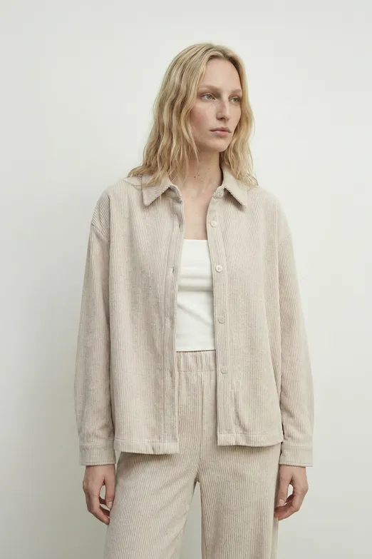 Bayan Bej Fitilli Oversize Gömlek - BSL