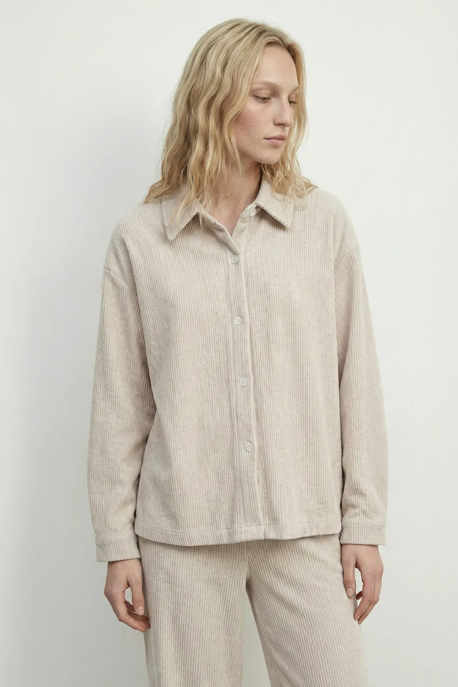 Bayan Bej Fitilli Oversize Gömlek