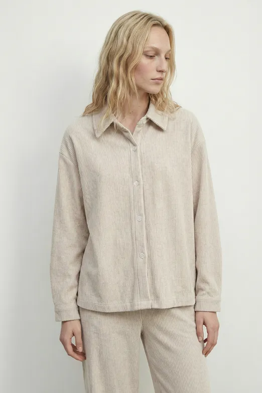 Bayan Bej Fitilli Oversize Gömlek - BSL