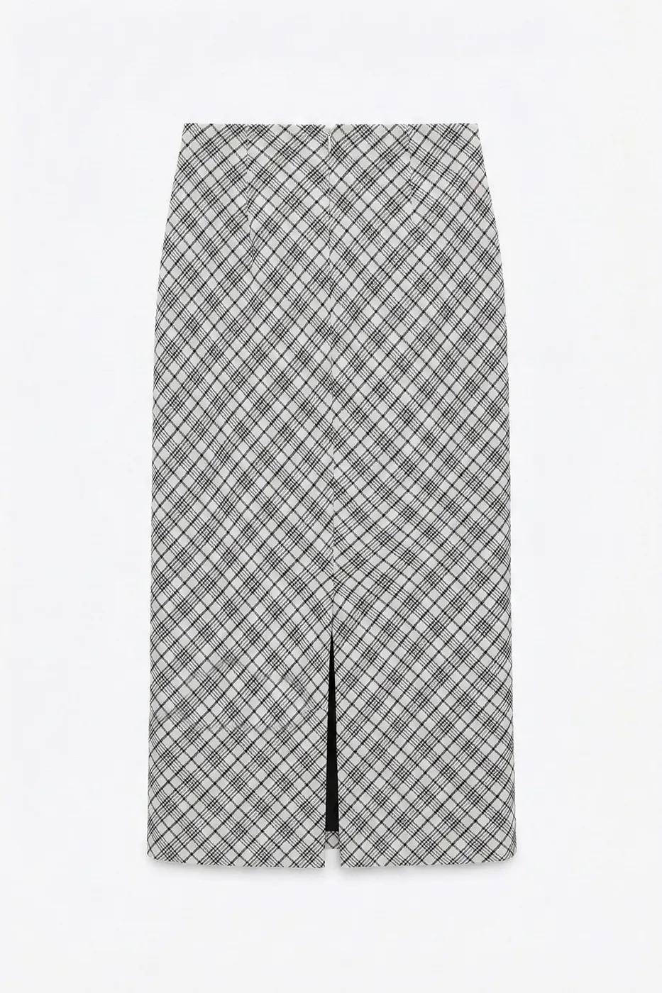 Bayan Ekru Ekoseli Midi Kalem Etek