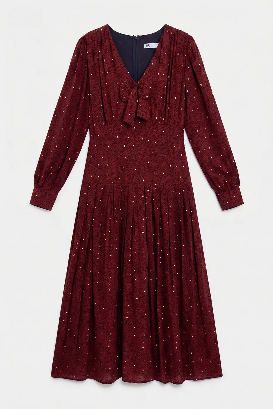 Bayan Bordo Piliseli Midi Elbise