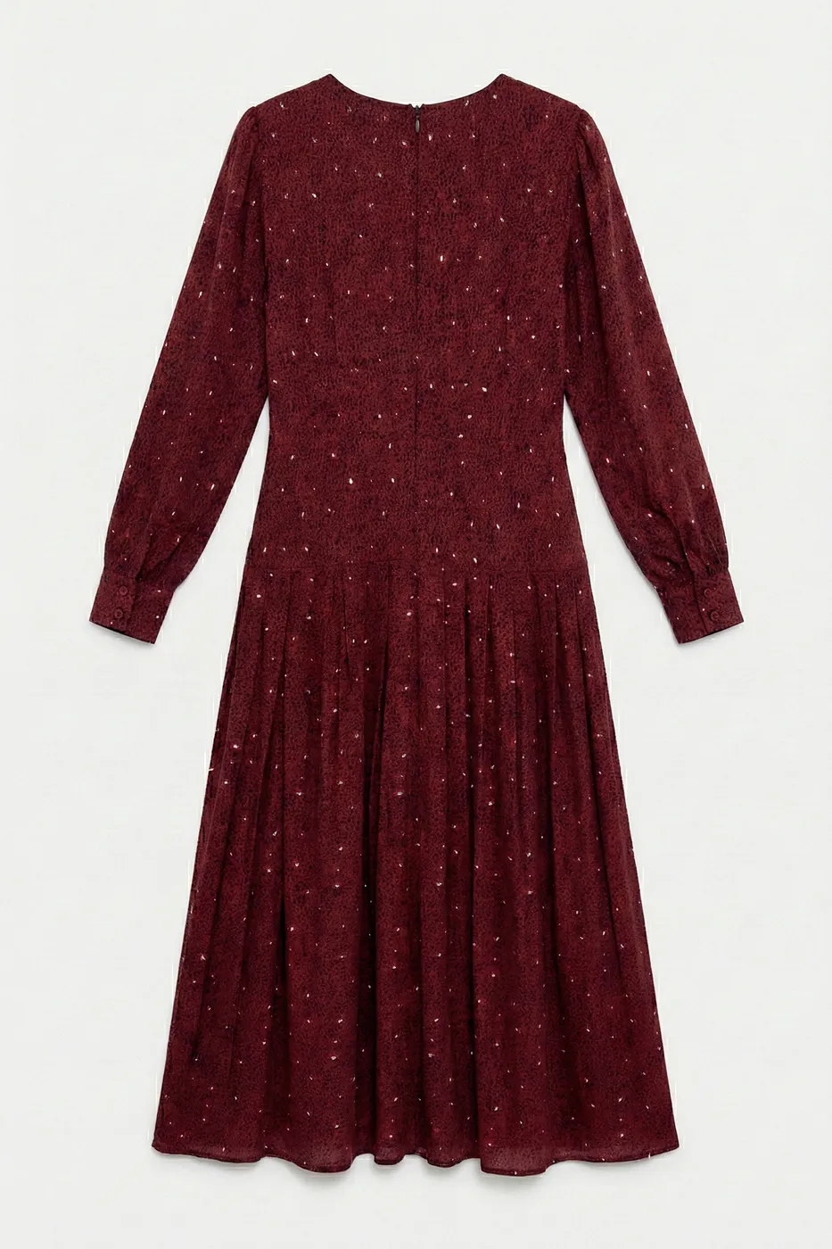 Bayan Bordo Piliseli Midi Elbise