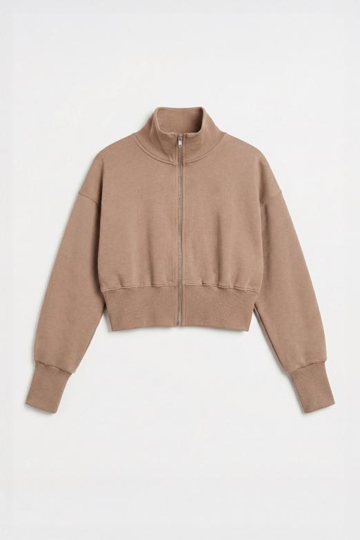 Bayan  Dik Yakalı Crop Sweatshirt