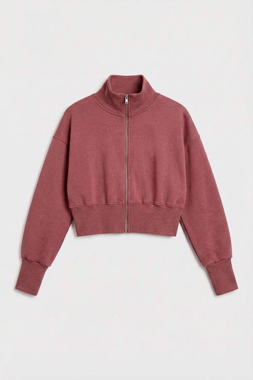 Bayan  Dik Yakalı Crop Sweatshirt
