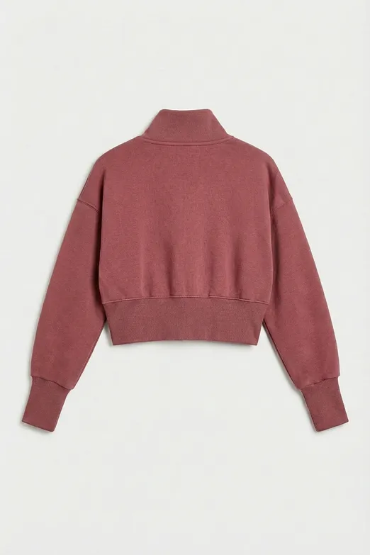 Bayan Mürdüm Dik Yakalı Crop Sweatshirt - BSL