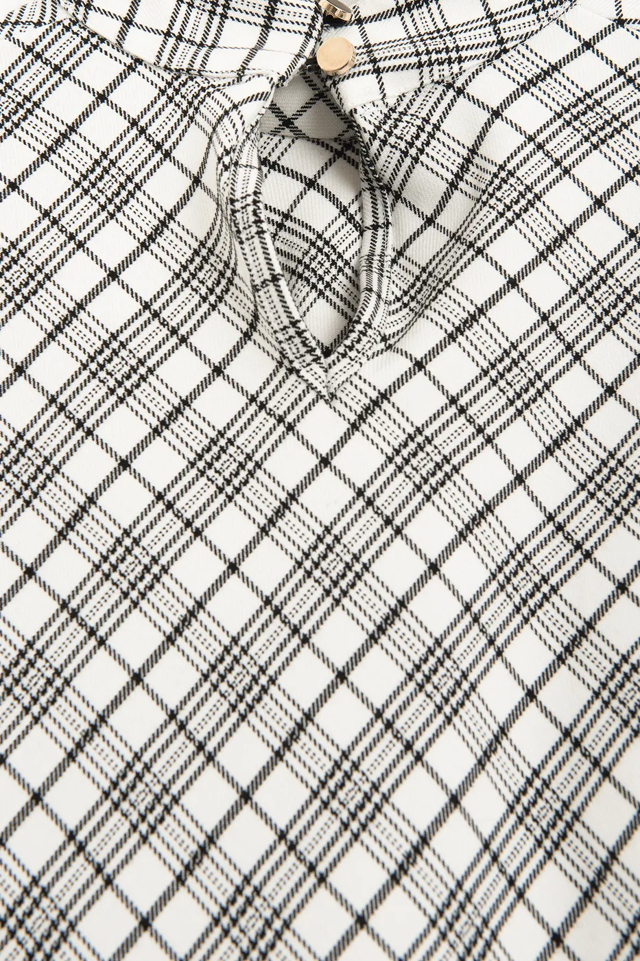 Bayan Ekru Dik Yakalı Ekoseli Bluz