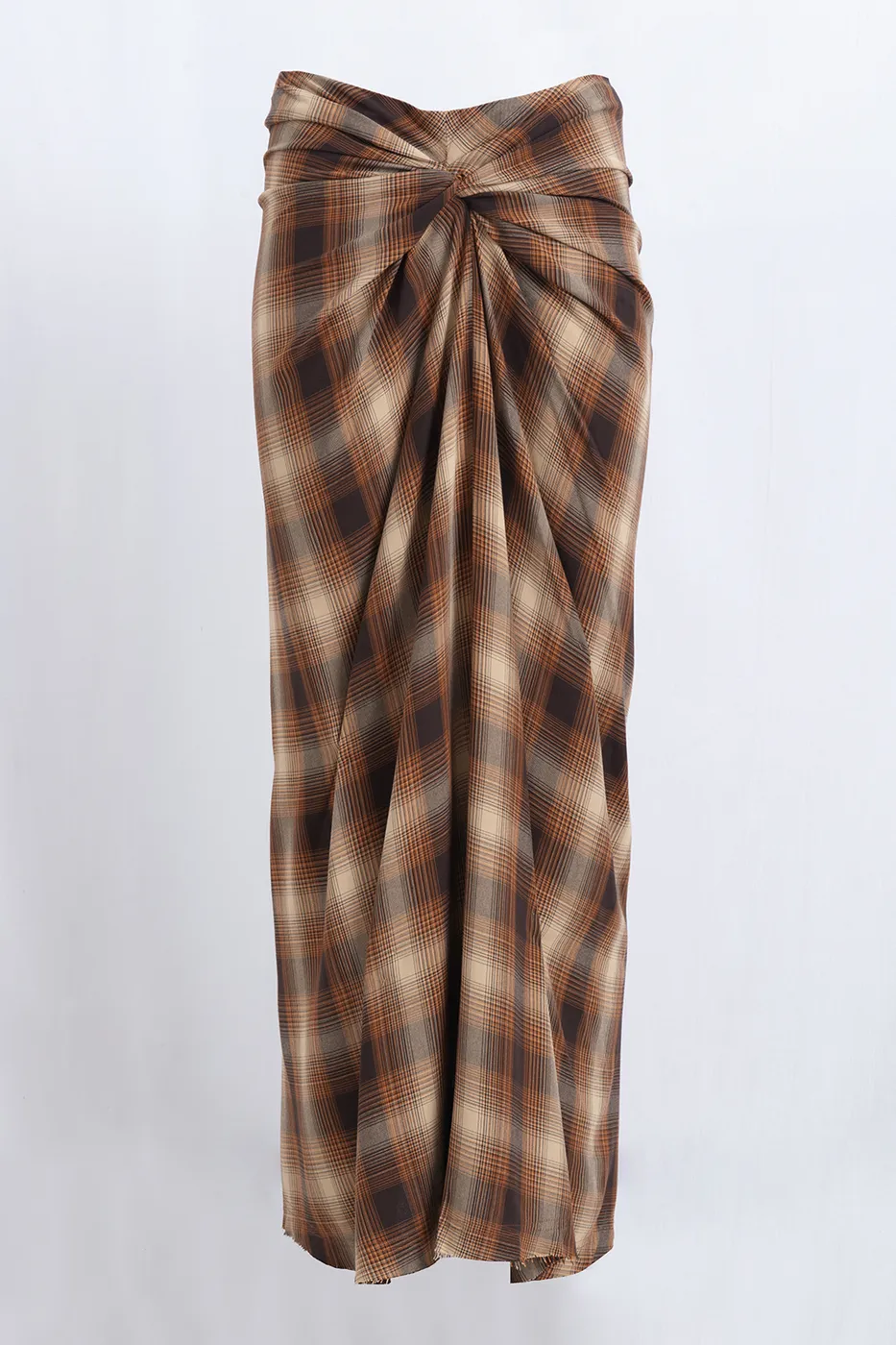 Bayan Kahverengi Burgulu Ekose Midi Etek