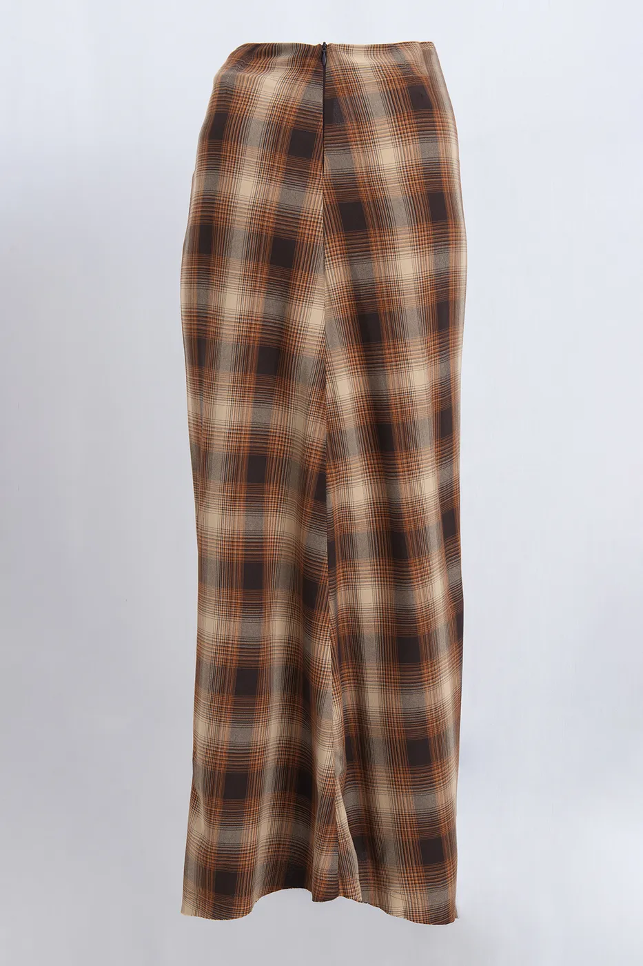 Bayan Kahverengi Burgulu Ekose Midi Etek