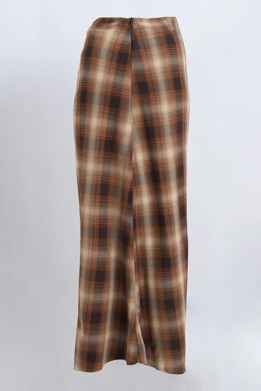 Bayan Kahverengi Burgulu Ekose Midi Etek - BSL