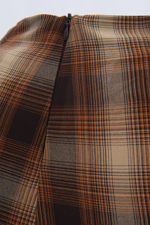 Bayan Kahverengi Burgulu Ekose Midi Etek - BSL