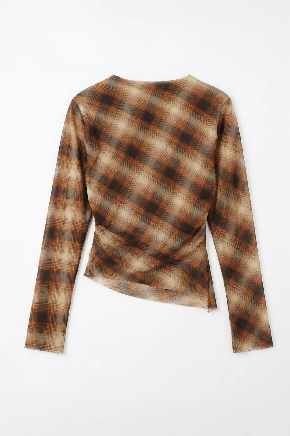 Bayan Kahverengi Drapeli Ekose Bluz