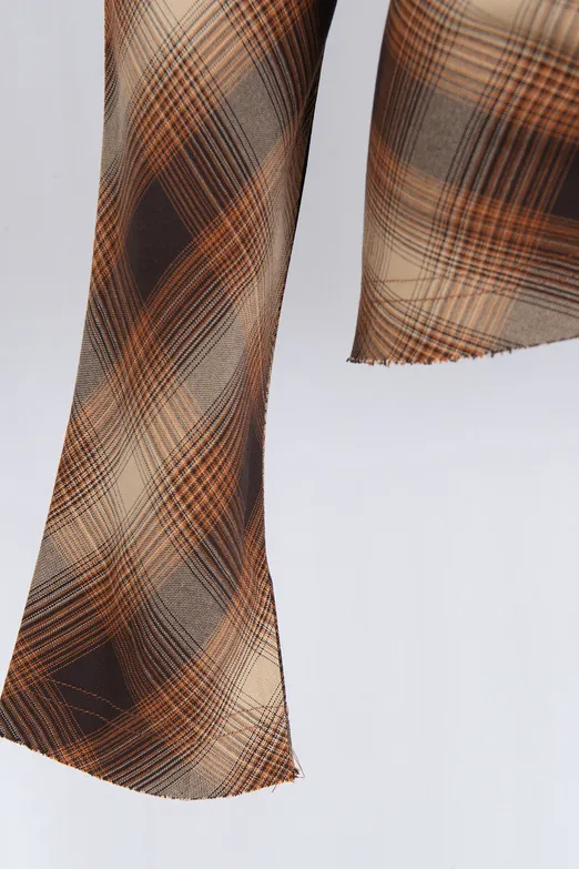 Bayan Kahverengi Drapeli Ekose Bluz - BSL