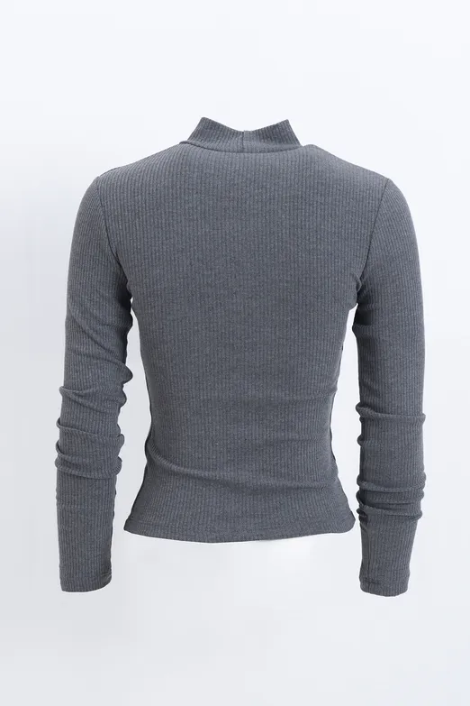 Bayan Gri Fitilli Dik Yakalı Top - BSL