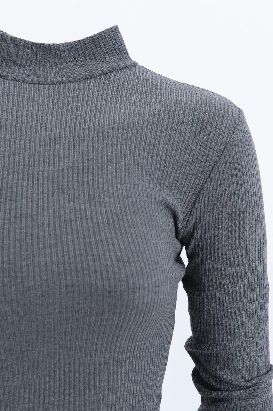 Bayan Gri Fitilli Dik Yakalı Top