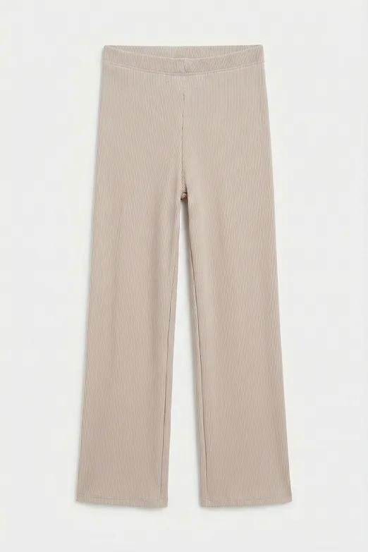 Bayan Bej Fitilli Düz Kesim Pantolon - BSL