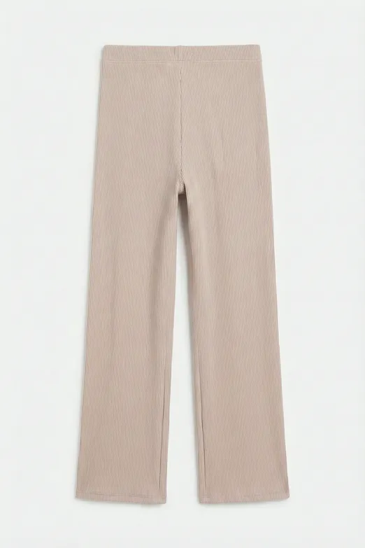 Bayan Bej Fitilli Düz Kesim Pantolon - BSL