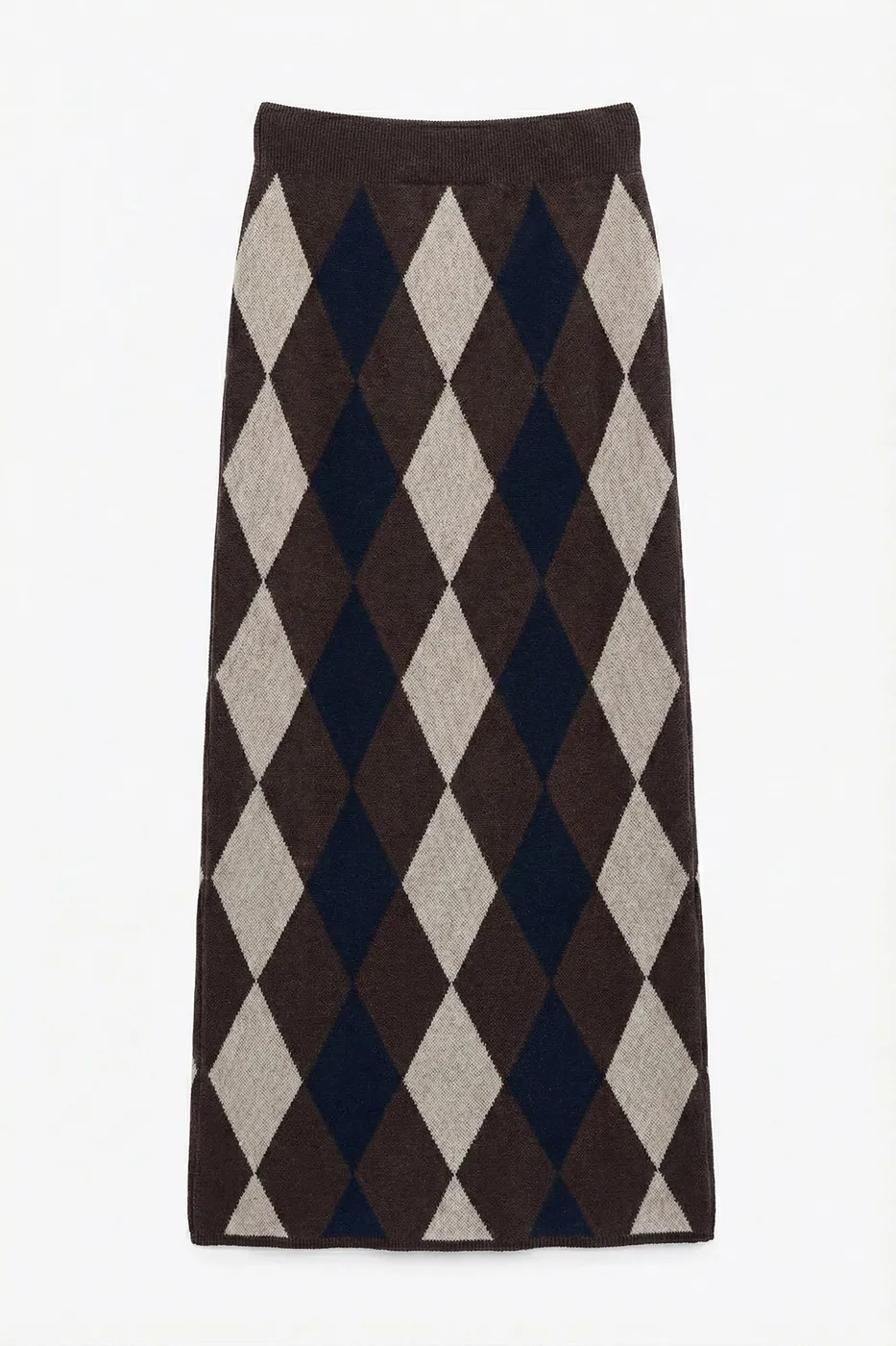 Bayan Kahverengi Baklavalı Midi Kalem Triko Etek