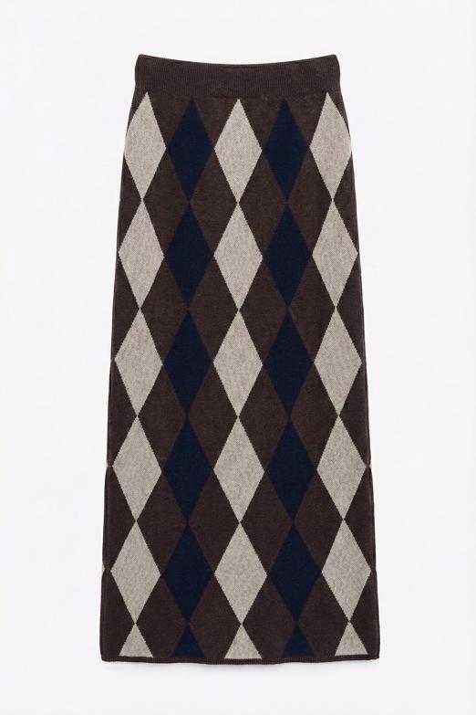 Bayan  Baklavalı Midi Kalem Triko Etek