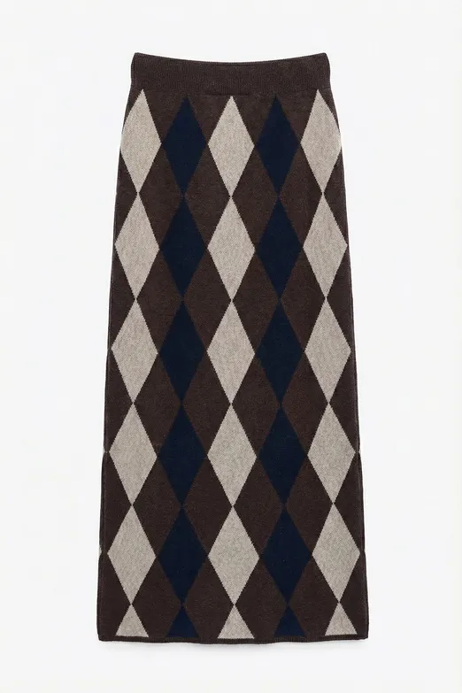 Bayan Kahverengi Baklavalı Midi Kalem Triko Etek - BSL