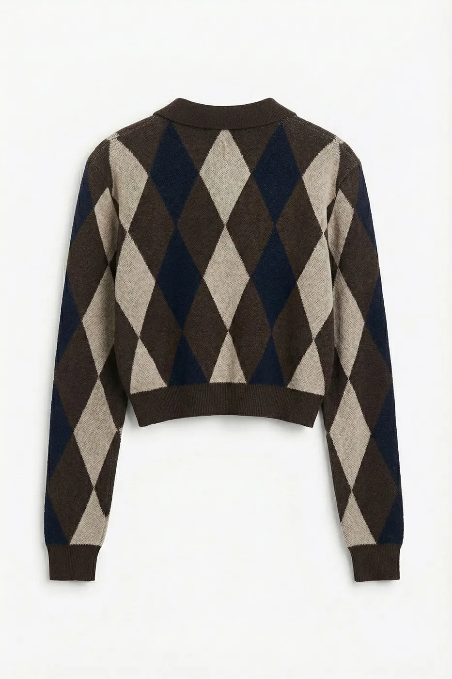 Bayan Kahverengi Baklavalı Polo Yakalı Kazak