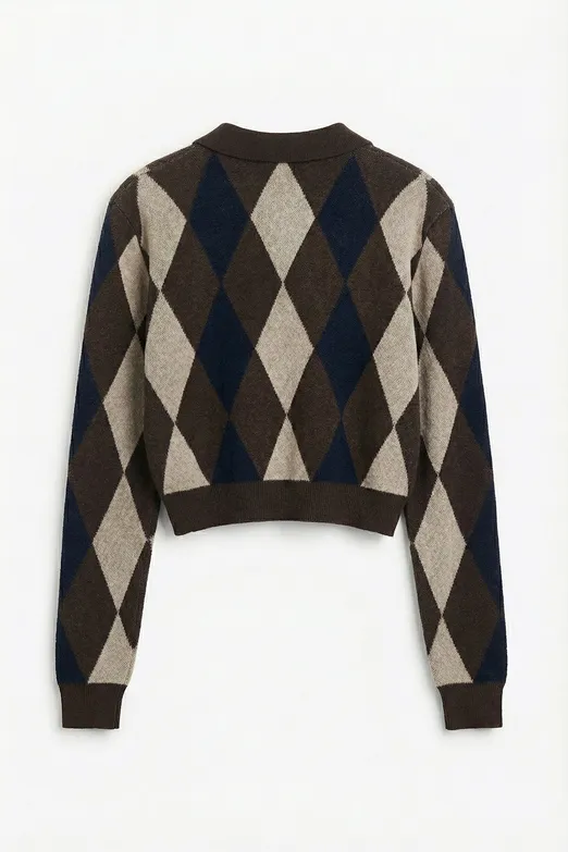 Bayan Kahverengi Baklavalı Polo Yakalı Kazak - BSL