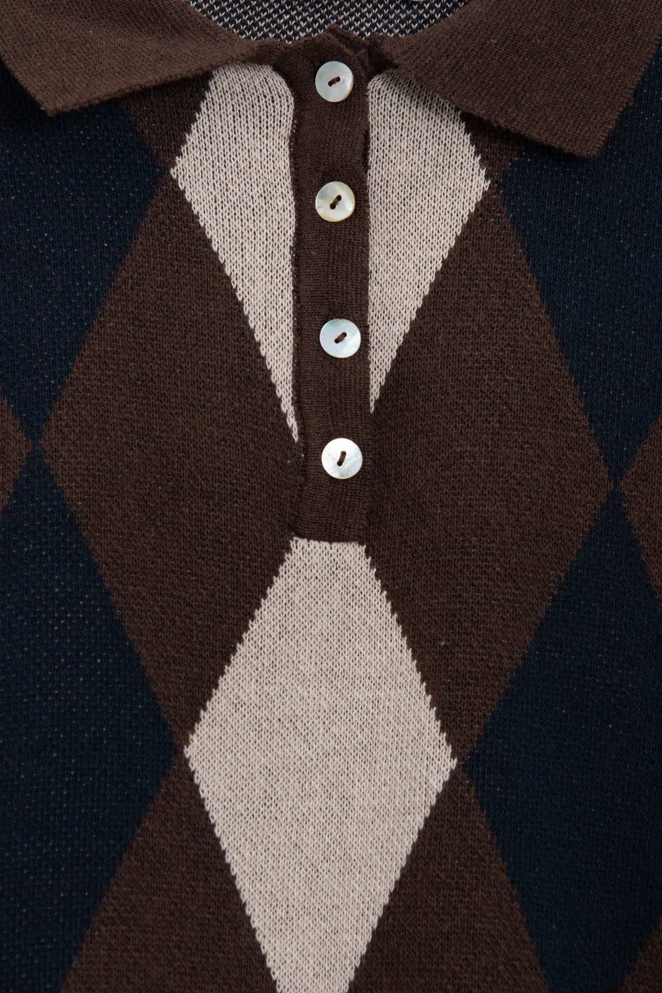 Bayan Kahverengi Baklavalı Polo Yakalı Kazak