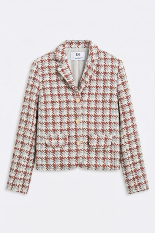 Bayan  Kazayağı Desen Kısa Blazer Ceket