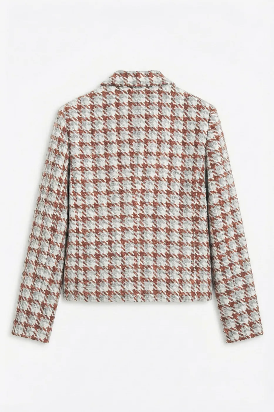 Bayan Kiremit Kazayağı Desen Kısa Blazer Ceket