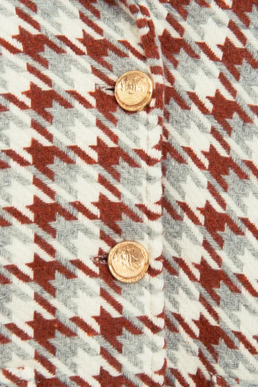 Bayan Kiremit Kazayağı Desen Kısa Blazer Ceket - BSL